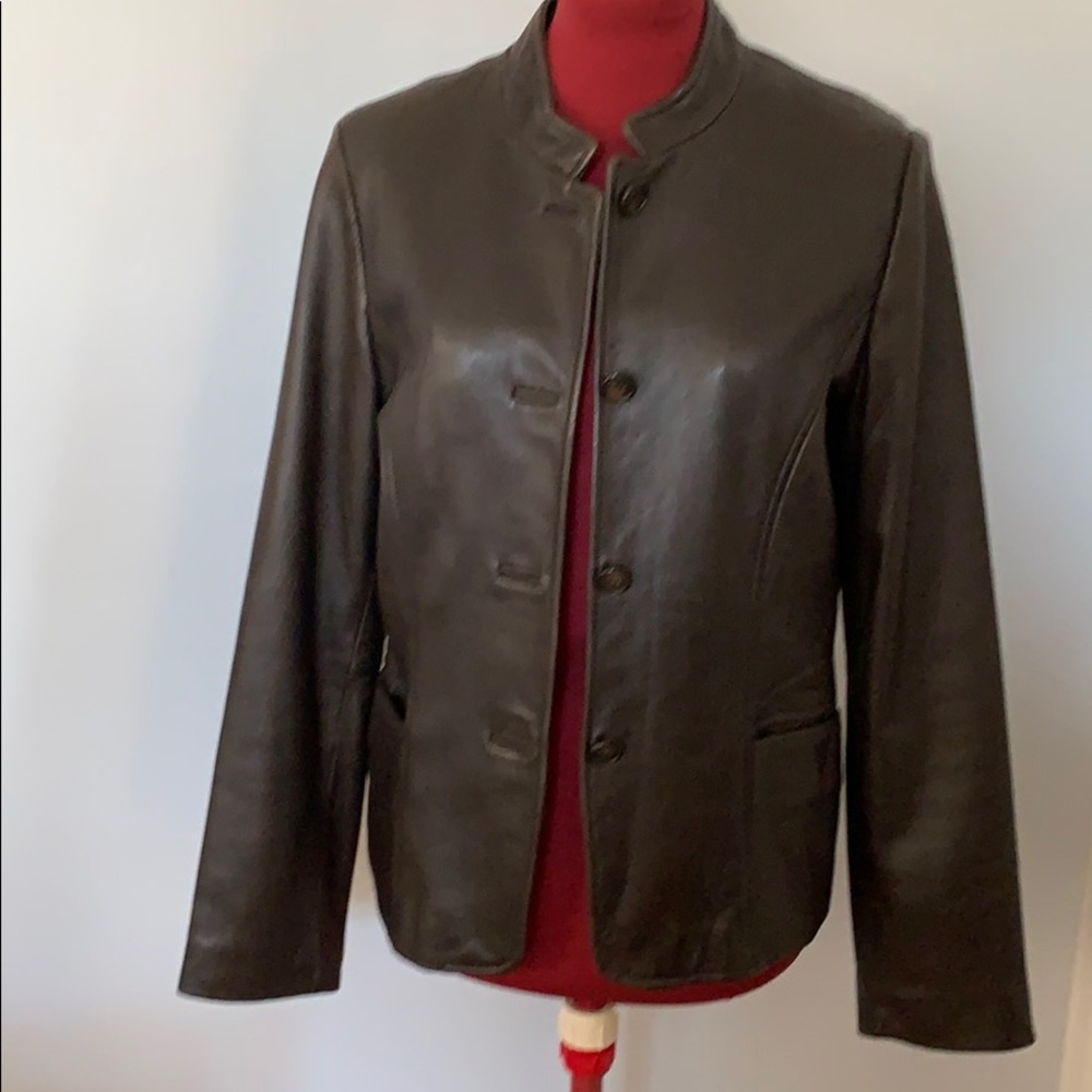 Max USA genuine leather jacket women’s size small dark brown